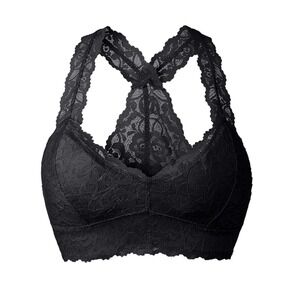 YIANNA Black Floral Lace Padded Racerback Bralette‎ Medium | NWOT